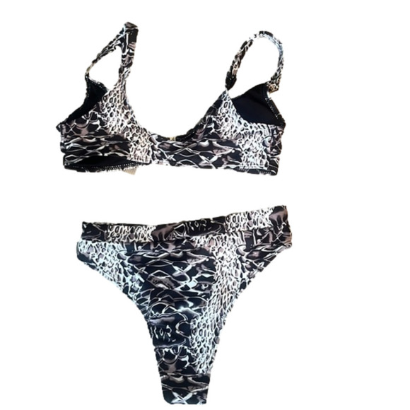 SHEIN Snakeskin clip front bikini swimsuit size M medium - Picture 2 of 5